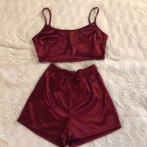 Burgundy velour two piece set